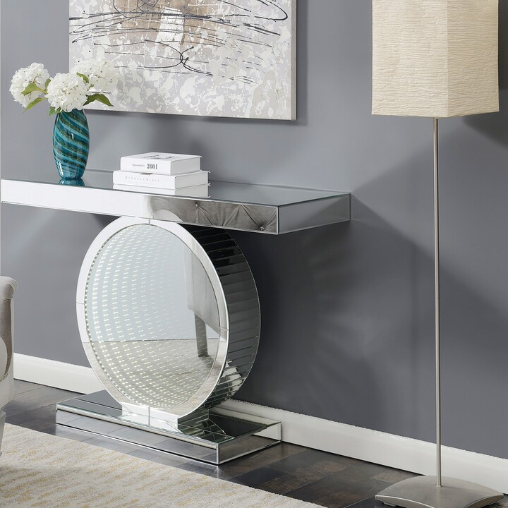Glamorous Contemporary Mirrored Accent Console Table with LED Lighting