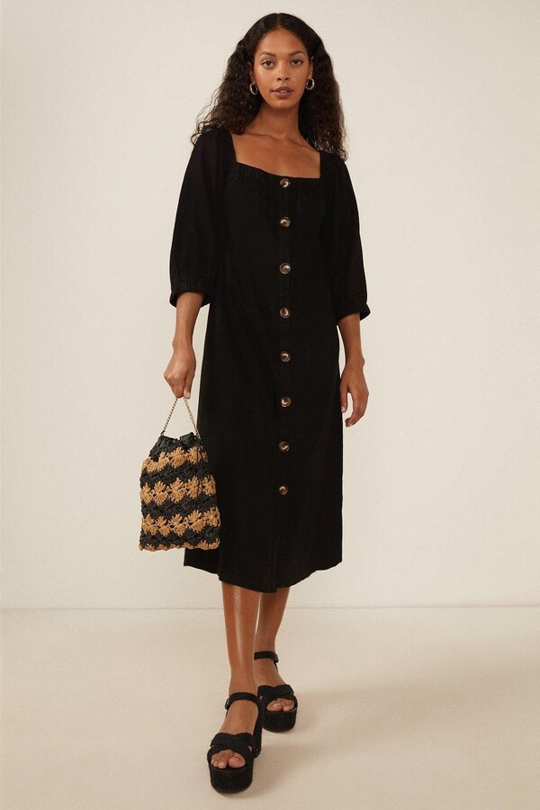 button front linen dress