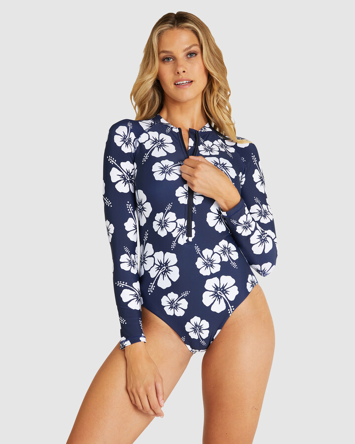 Okanui Women's One-Piece Swimsuit Womens Hibiscus Long Sleeve