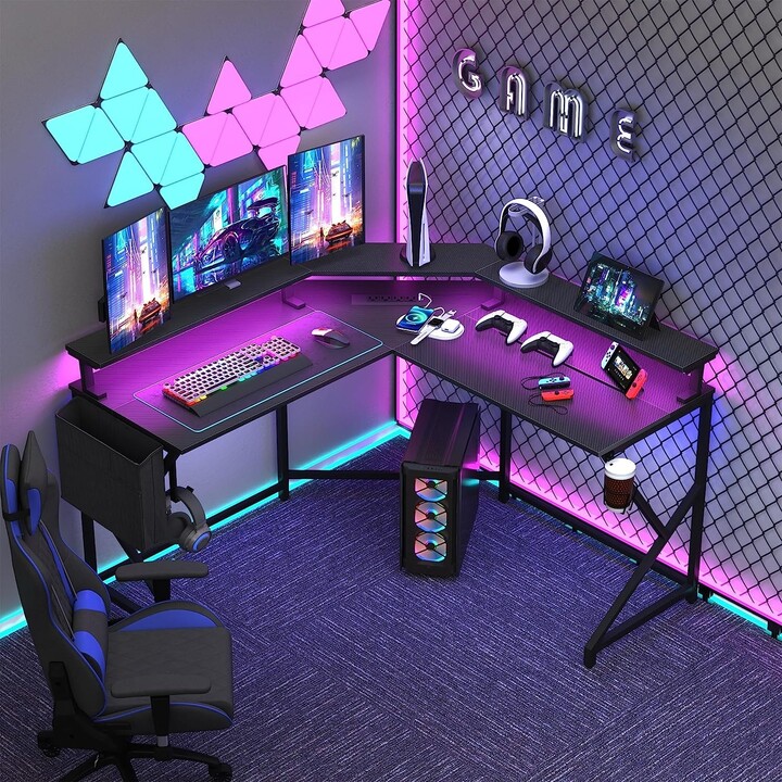 Milemont Gaming Desk, Home Office Desk Table Gamer Workstation with RGB
