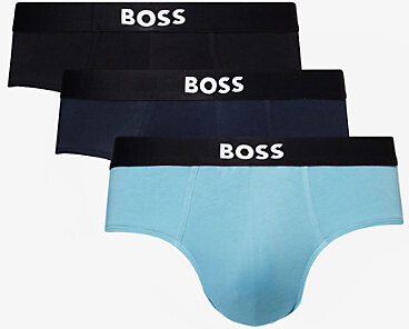 Mens Open Miscellaneous Logo-Waistband Pack Of Three Stretch-Cotton Briefs L