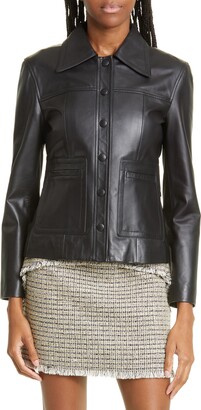 Black Leather Jacket With White Trim | ShopStyle