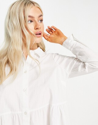 ASOS Petite DESIGN Petite organic cotton mini smock shirt dress in white