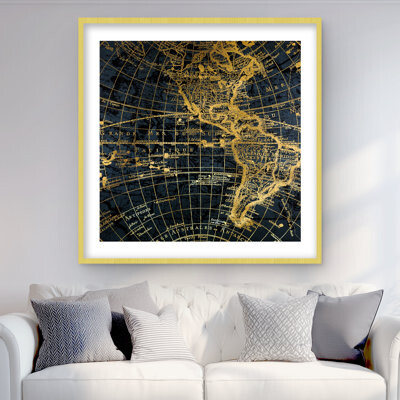 Lark Manor Blue and Marine World Map Globe - Framed Matted Print Decor