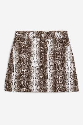 Topshop Snake Print Denim Skirt