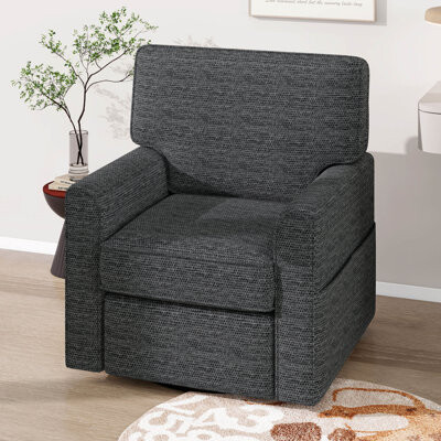 Ebern Designs 360° Swivel Accent Chair, Chenille Barrel Armchair With Side Pockets For Living Room, Ergonomic Design