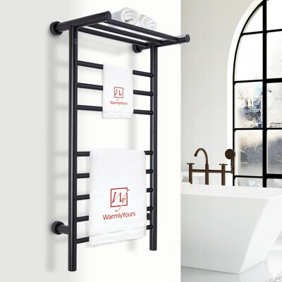 WarmlyYours Summit Electric Wall-mounted Towel Warmer Series, 8 Bars, Dual Connection with Heated Shelf