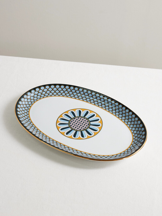 La DoubleJ - Oval Gold-plated Porcelain Platter - Blue