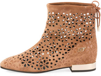 Roger Vivier Floral-Perforated Suede Flat Booties