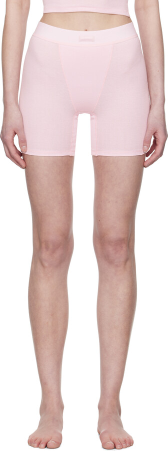 SKIMS Pink Cotton Rib Boxer Boy Shorts