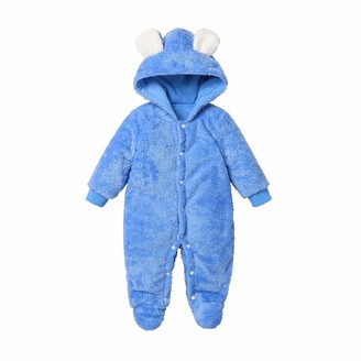 Moccybabelee Baby Boys Girls Warmer Snowsuit Long Sleeve Coral Fleece Hooded Romper Jumpsuit Newborn Footies Pajamas (3-6 Months