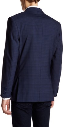 English Laundry Trim Fit Dark Blue Plaid Two Button Notch Lapel Wool Suit Separates Jacket