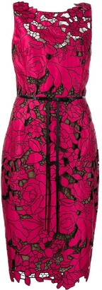 Marchesa Notte Floral-Lace Semi-Sheer Midi Dress