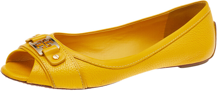Tory Burch Yellow Leather Cline Peep Toe Ballet Flats Size  - ShopStyle