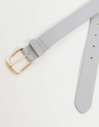 ASOS Design DESIGN Wedding faux leather slim belt in grey with gold buckle