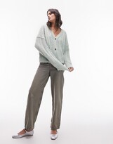 Thumbnail for your product : Topshop knitted fluffy v-neck cardigan in light green