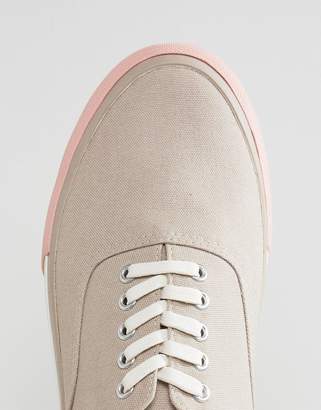 ASOS Lace Up Plimsolls In Stone With Contrast Sole