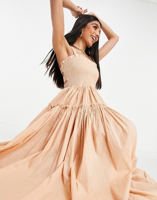 ASOS DESIGN cami midi sundress with raw edges in apricot