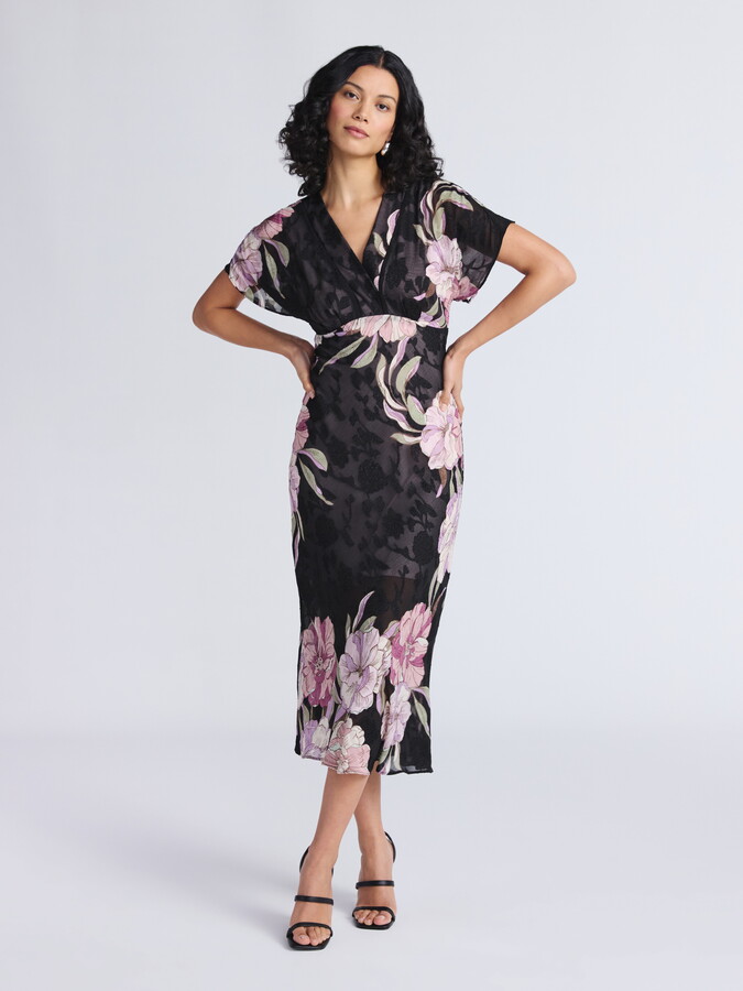 Sofia by Sofia Vergara Women’s and Women’s Plus Bias Cut Midi Dress with Short Sleeves, Mid Calf Length, Sizes XS-4X