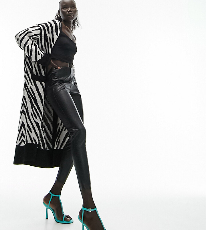 Topshop Petite faux leather croc effect leggings in black - ShopStyle
