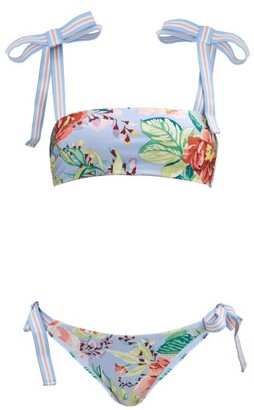 Zimmermann Bellitude Stripe-tie Floral-print Bikini - Blue Print