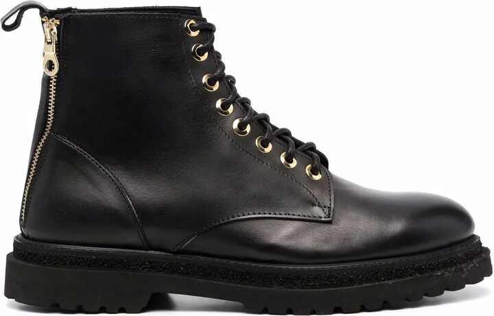 Zipped Lace-Up Leather Boots