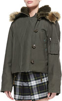 Thumbnail for your product : McQ Faux-Fur Hooded Cropped Jacket, Parka Gray-Green