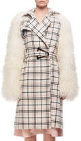 Thumbnail for your product : Carven Plaid Belted Top Coat W/ Fur Sleeves, Multi Pattern