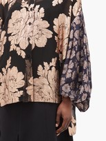 Thumbnail for your product : Biyan Syalendra Metallic Floral Silk-chiffon Blouse - Black Navy