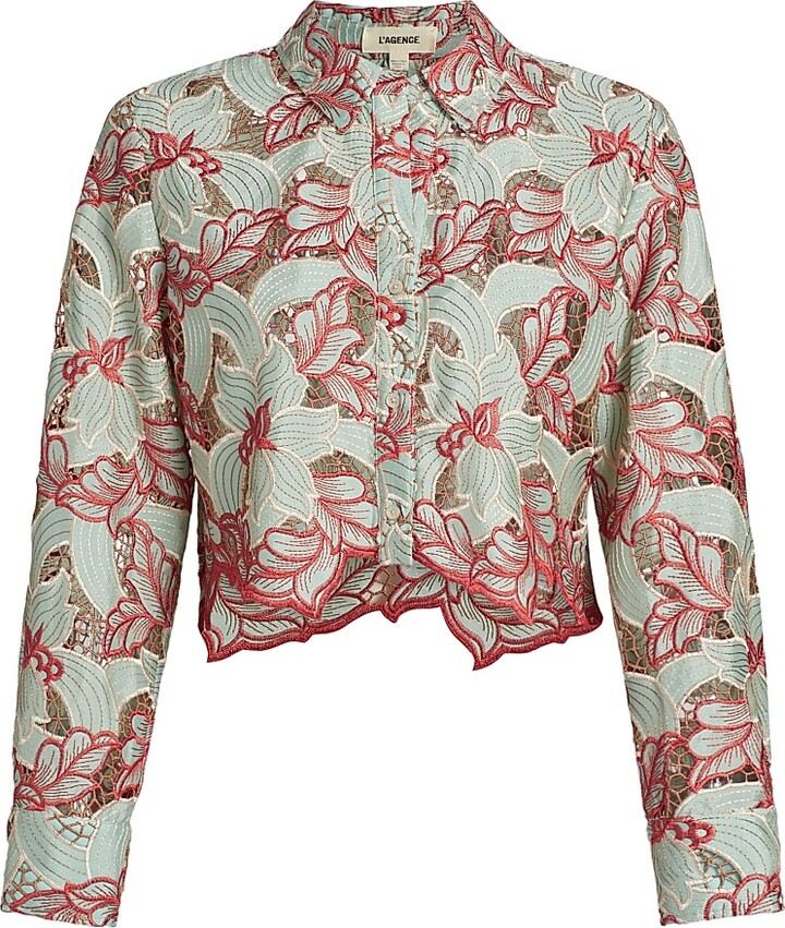 L'Agence Women's Akemi Embroidered Cropped Shirt - Multi Eyelet - Size XS