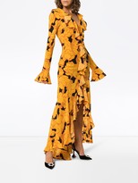 Thumbnail for your product : De La Vali Tangerine Ruffle Silk Maxi Dress