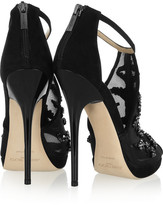 Thumbnail for your product : Jimmy Choo Embellished mesh and suede sandals