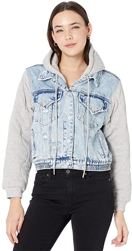 denim jacket with cotton sleeves and hood