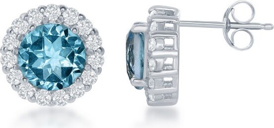 Bella Silver BellaSilverSterlingSilverRoundCenterBlueTopazwithWhiteTopazLargeStudEarrings-Blue