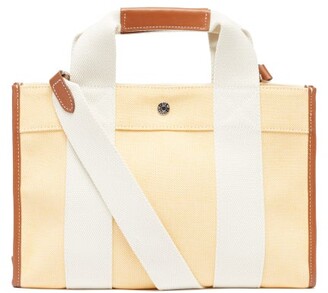 RUE DE VERNEUIL Traveller M Leather-trim Linen Tote Bag - Yellow Multi