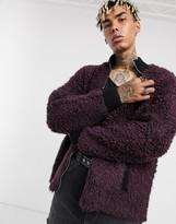 Thumbnail for your product : ASOS DESIGN knitted borg track jacket in purple