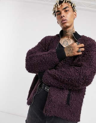 ASOS DESIGN knitted borg track jacket in purple