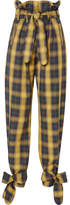 Thumbnail for your product : ATTICO Tie-detailed Belted Checked Cotton-twill Straight-leg Pants - Yellow