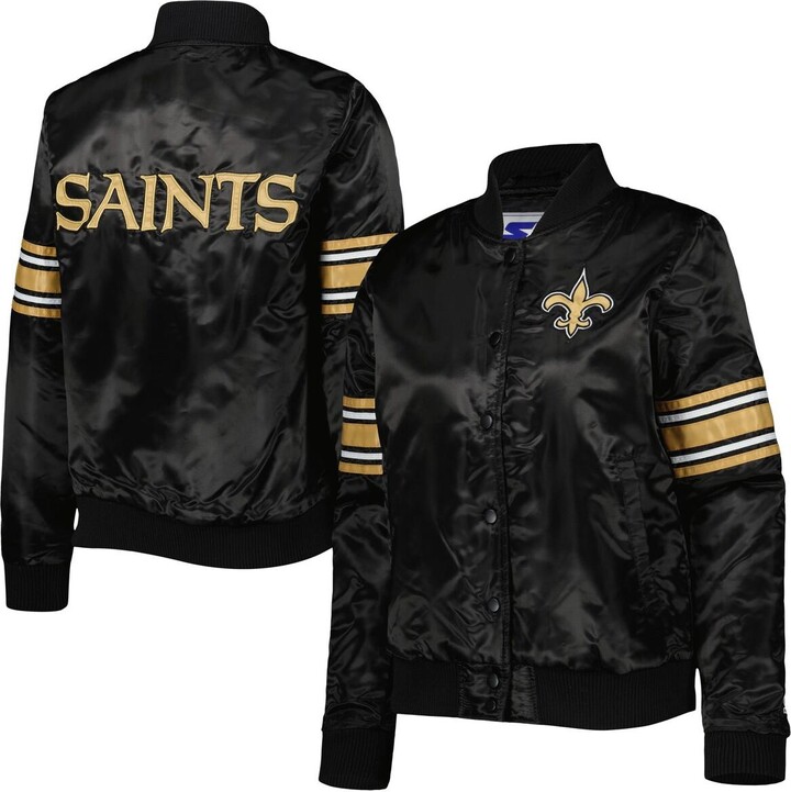 Women's Starter Black New Orleans Saints Line Up Satin FullSnap