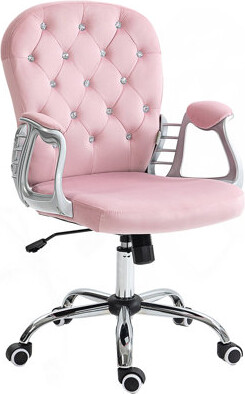 Velvet Home Office Chair, Button Tufted Desk Chair With Padded Armrests, Adjustable Height And Swivel Wheels