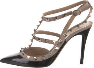 Valentino Rockstud Accents Patent Leather T-Strap Pumps