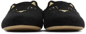 Charlotte Olympia Black French Terry Kitty Slippers