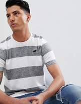Thumbnail for your product : Hollister Longline Block Stripe Crew Neck T-Shirt Seagull Logo in Grey/White