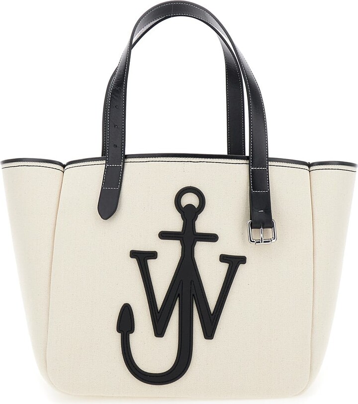 J.W.Anderson White Shopper With Jw Logo On The Front In Canvas And Leather Woman
