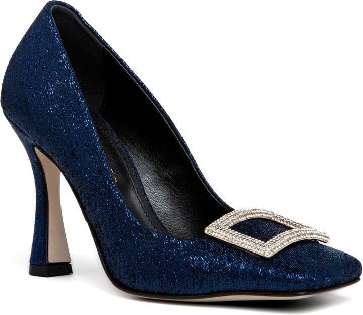 Beautiisoles by Robyn Shreiber Made in Italy Women's Blue Daisy Navy Metallic Comfortable Dressy