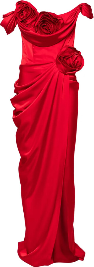 Ana Radu Floral-Appliqué Draped Gown