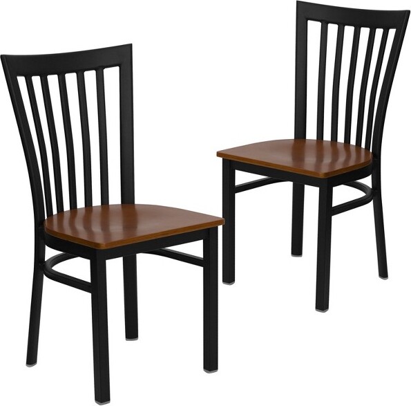 Emma and Oliver EmmaandOliver2PackBlackSchoolHouseBackMetalRestaurantChair-CherryWoodSeat