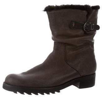 Henry Beguelin Leather Fur-Lined Boots Grey Leather Fur-Lined Boots
