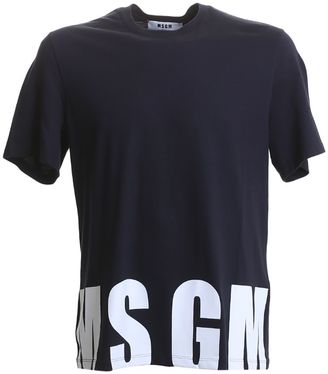 MSGM Logo Print Blue Cotton T-shirt