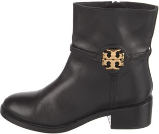 Tory Burch Leather Ankle Boots Black Round-Toes Wrap-Around Straps & Concealed Zip Closure at Sides Includes Dust Bag Designer